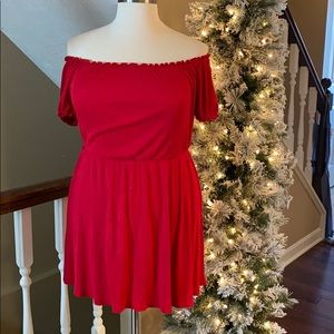 Modcloth Off the Shoulder Red Ribbed Dress